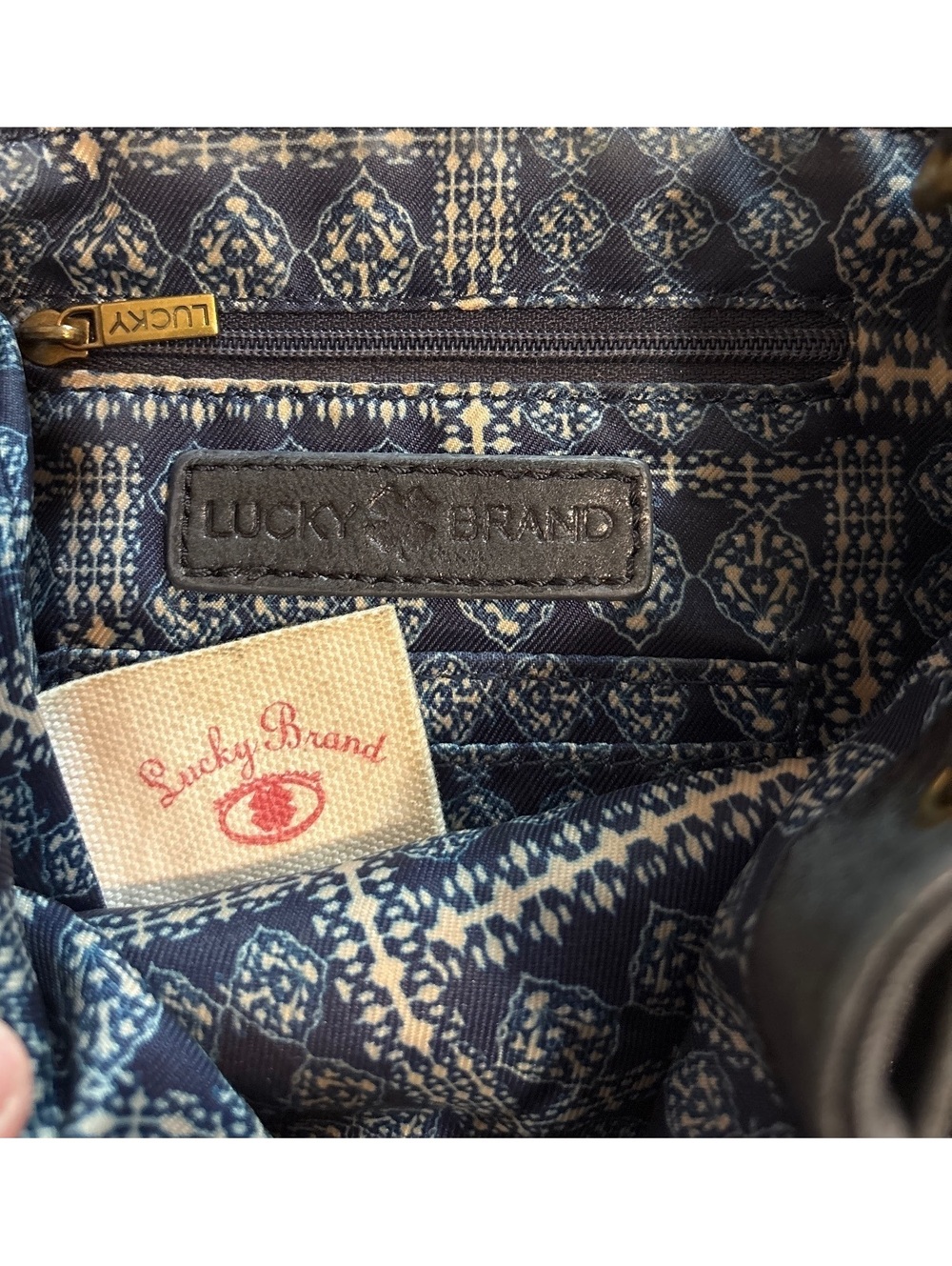 Lucky Brand Black Leather Drawstring Crossbody Bag Tassel Charm - Picture 6 of 9